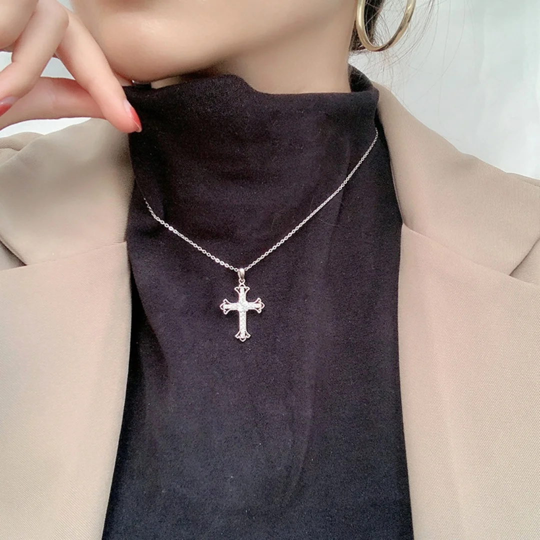 Moissanite Cross Pendant Necklace 925 Sterling Silver 18K White Gold Plated GRA Certificate