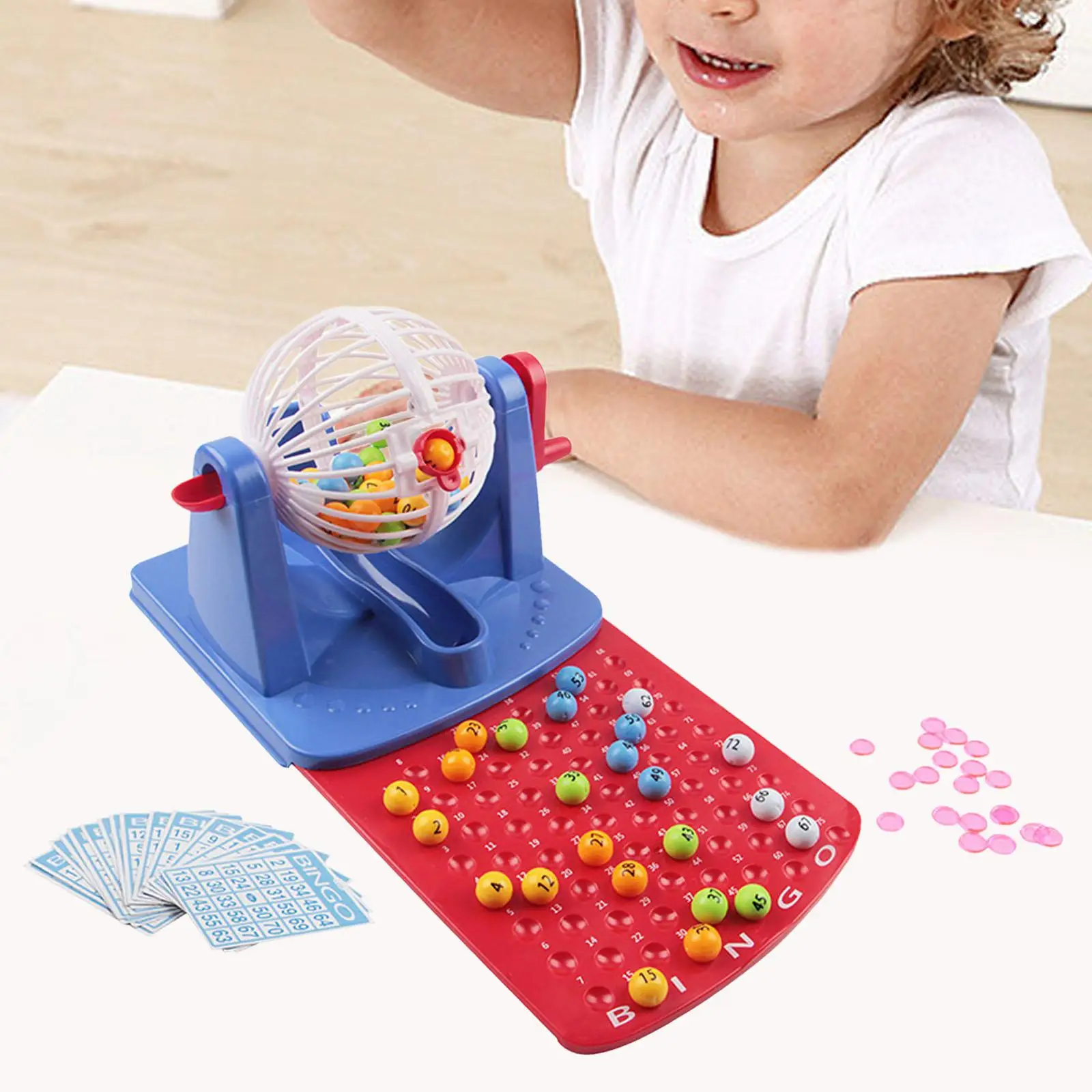Classic Family Bingo Lotto Game 56 Mixed Cards 75 Numbers Bingo Set with Cage for Festivals Party Home Travel Group