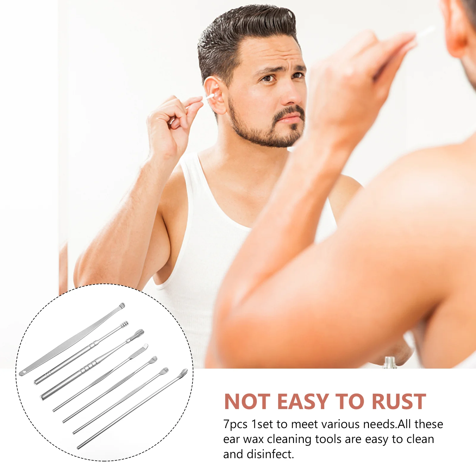7 Pcs Ear Pick Suit Wax Removal Kit Stainless Steel Spoons Portable Pickers Cleaning Supplies Polished Tools 3
