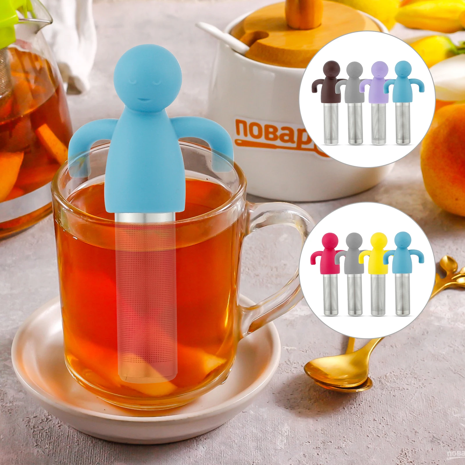 Infusore Da Tè In Silicone E Acciaio Inox – Filtro Riutilizzabile Per Tè Sfuso, Manico Lungo, Tappetino Incluso (rosso) - 4
