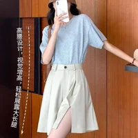 High Waist A- Line Short Pants Skirt Women's Fashion Korean Style Five-Quarter Loose plus Size Versatile Mini Skirt Pants