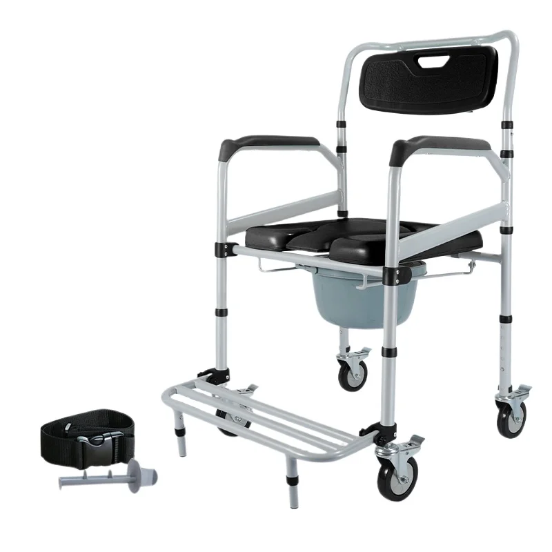 Elderly Toilet Seat with Wheels, Folding Aluminum Alloy Transfer Wheelchair for Disabled Commode Toilet Mobile Toilet Chairs 6