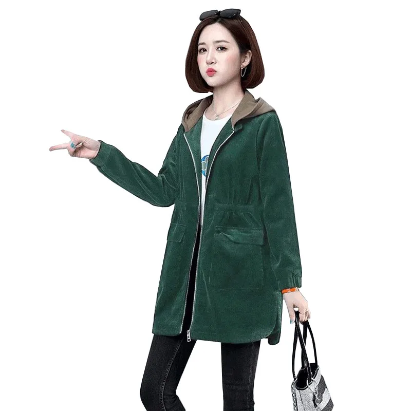 

Corduroy Jacket For Women 2023 New Spring Autumn Korean Style Middle-aged Mother Casual Hooded Windbreaker Coat C555