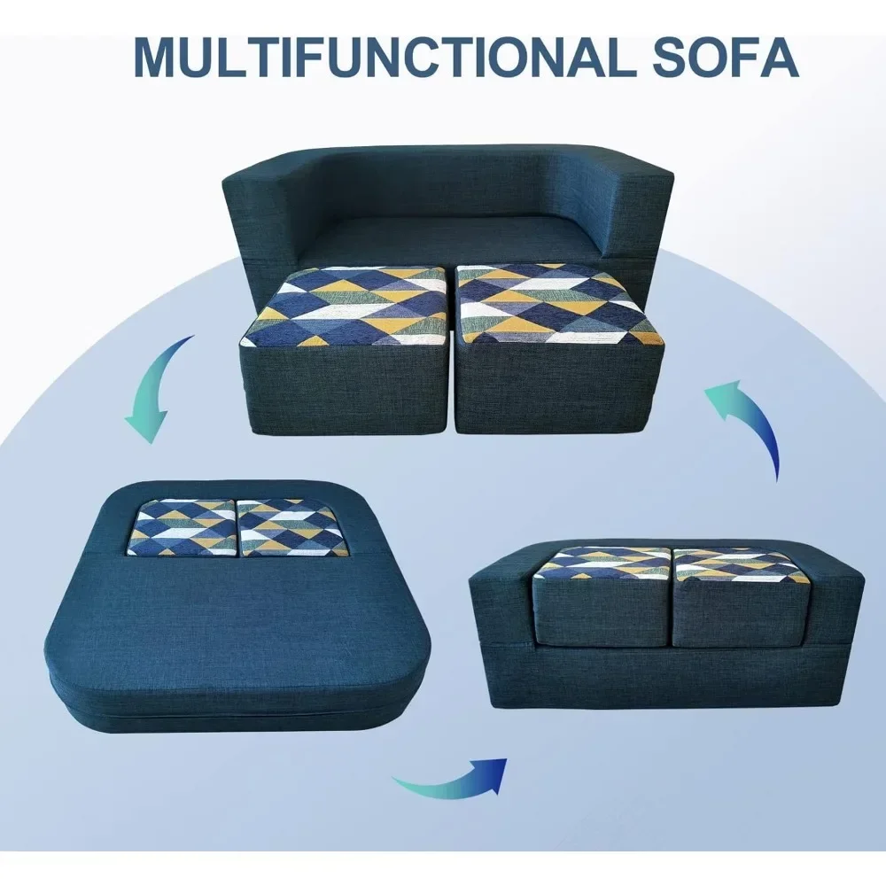 Kids Couch Convertible Toddler Sofa 4pcs with Memory Foam Fold Out Kids Sofa Bed, Play Couch Chair for Children Boys and Girls 3
