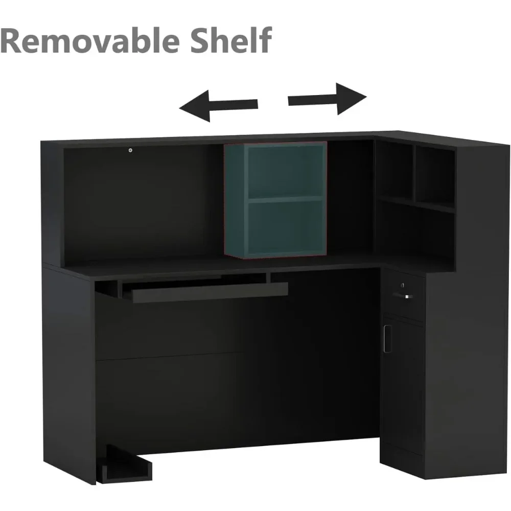 LShaped Reception Desk Counter Table with Lockable Drawers&Storage Shelves,Private Workstation for Salon Reception Room Checkout 3