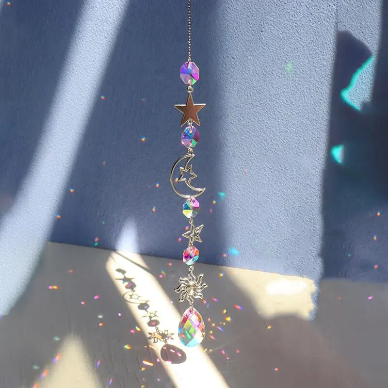 Galaxy Star Moon Crystal Wind Chime Pendant for Home and Garden Decor