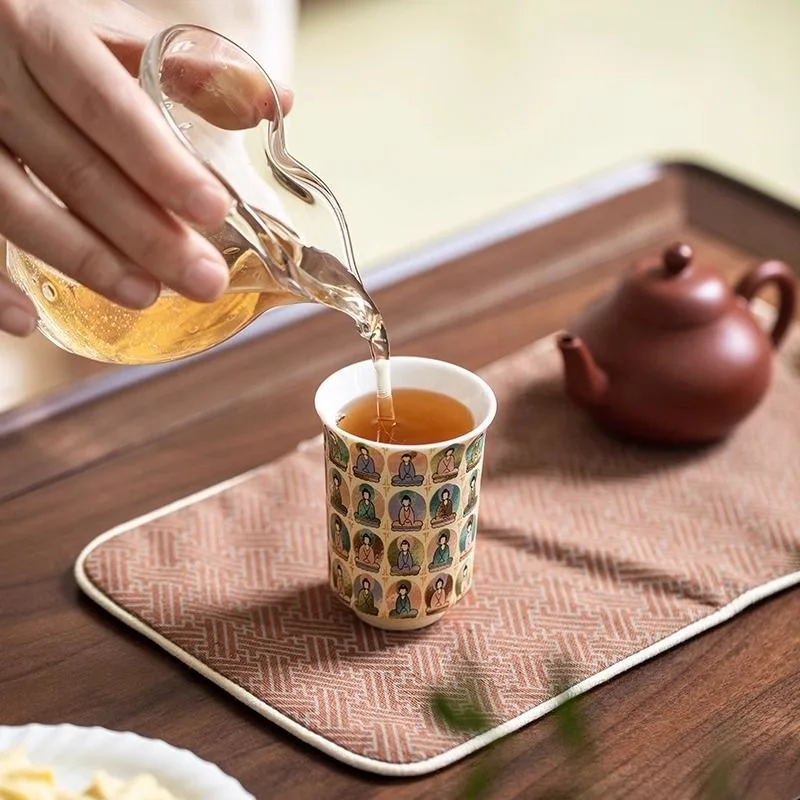 Ceramic San Cai Covered Bowl Hand-painted Thousand Buddha Tea Cup Kung Fu Tea Set Brewing Bowl Cups