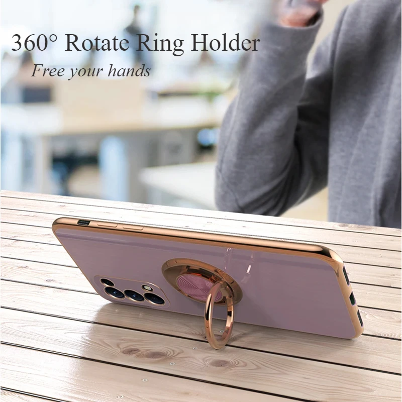 Luxury Plating Gloss Silicone Phone Case with 360° Rotating Ring Holder