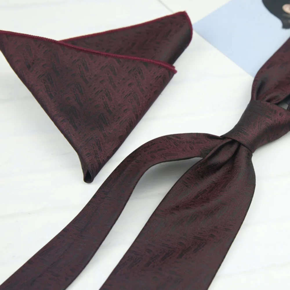 2pcs Neck Ties Set New Arrival Wine Red Striped Neckties Formal Business Khaki Dots Floral Pocket Square Wedding Shirt Cravat