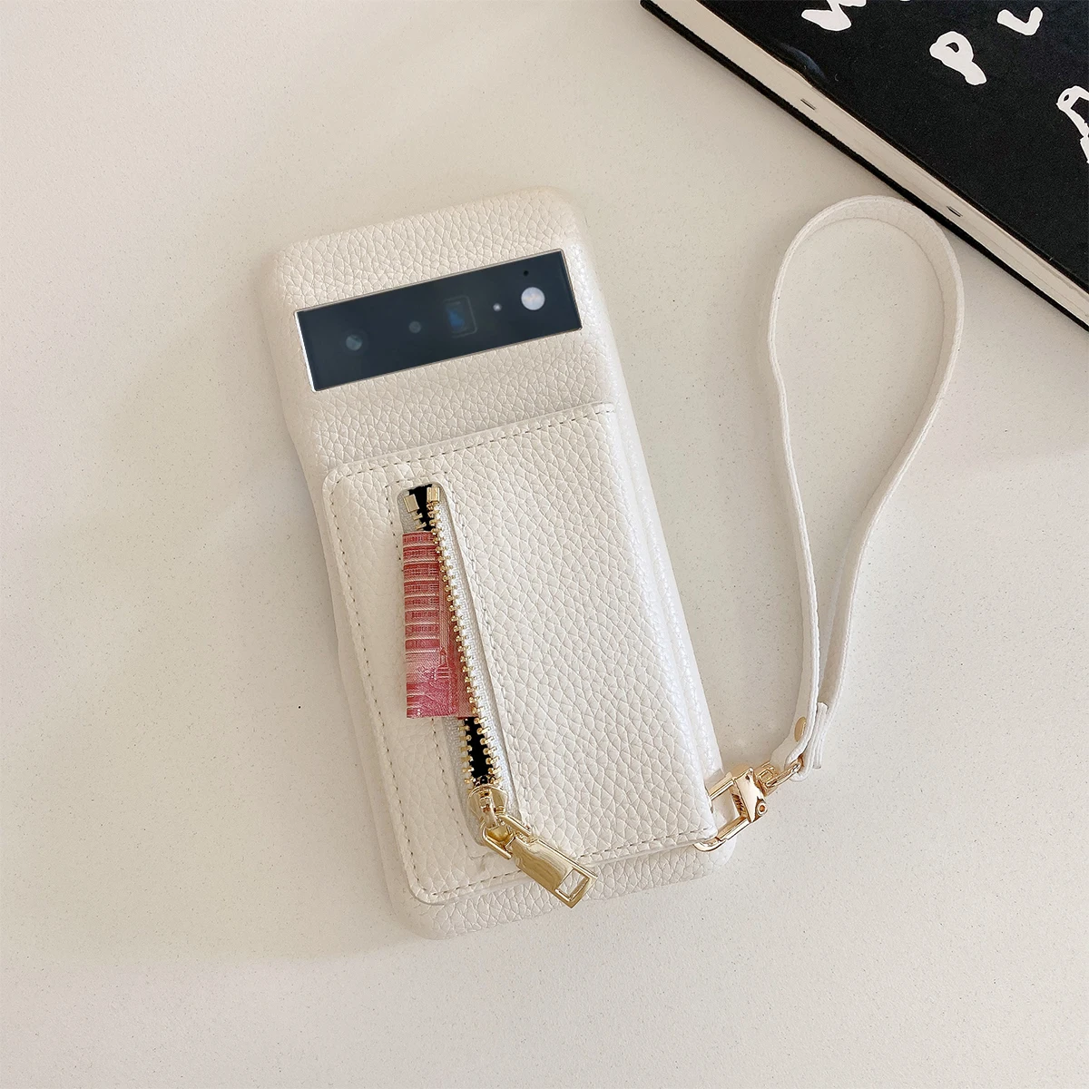 Luxury Litchi Peel PU Leather Wallet Case with Mirror & Lanyard