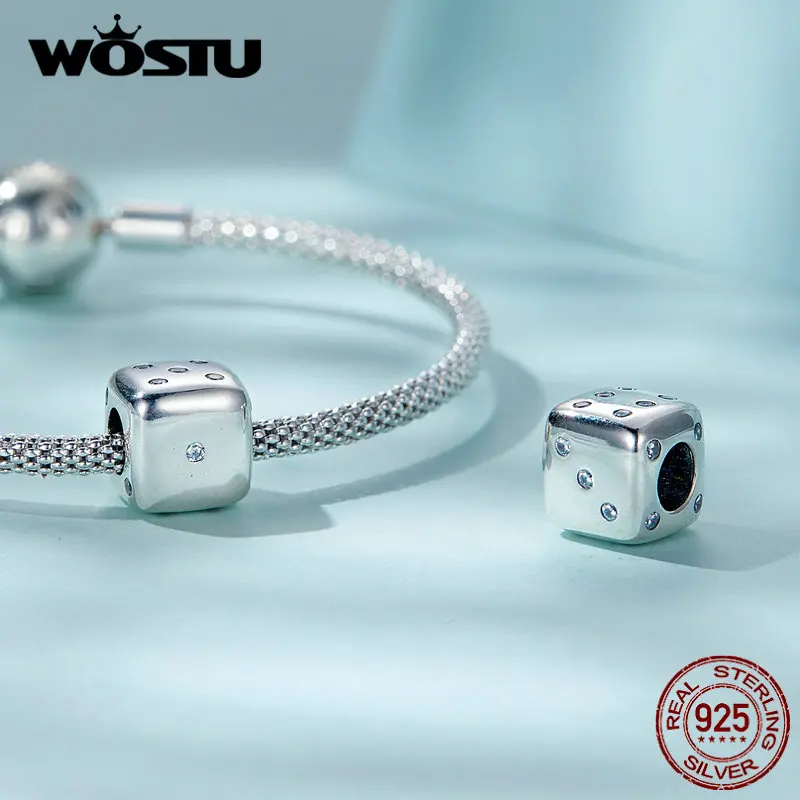 WOSTU 진짜 행운의 주사위 구슬, 사각형 AAA 반짝이 지르콘 참 핏, 오리지널 팔찌 뱅글, DIY 주얼리 만들기