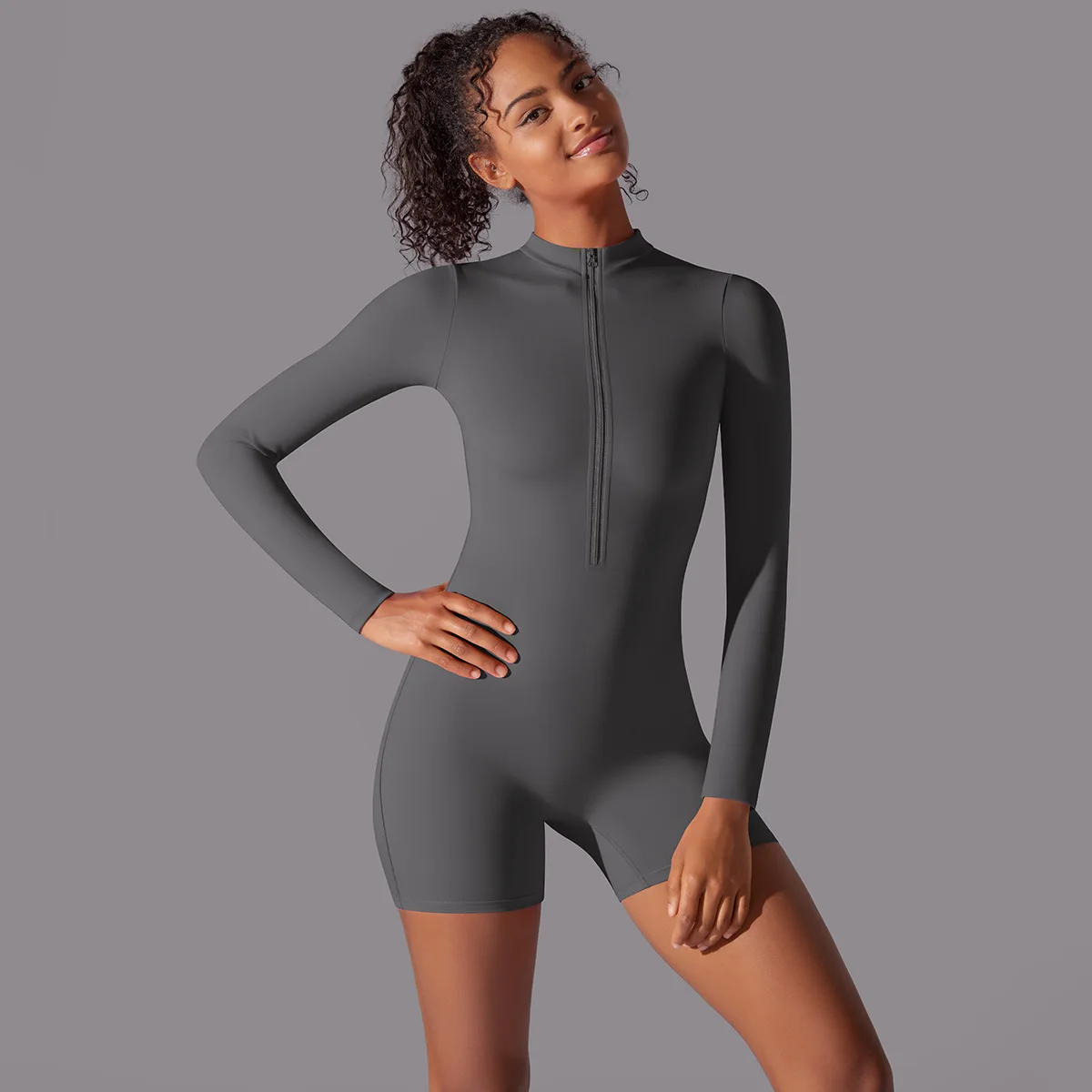 

2024 New Open-necked Zipper Long-sleeved Jumpsuit Dance Fitness Jumpsuit Sexy Tight-fitting Yoga Clothes Women