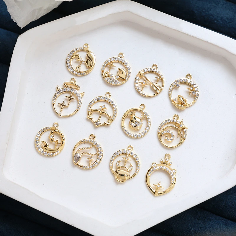 Colgante de de circonio, joyería hecha a mano, collar, dijes, 4 piezas, chapado en cobre, Color dorado| | - AliExpress