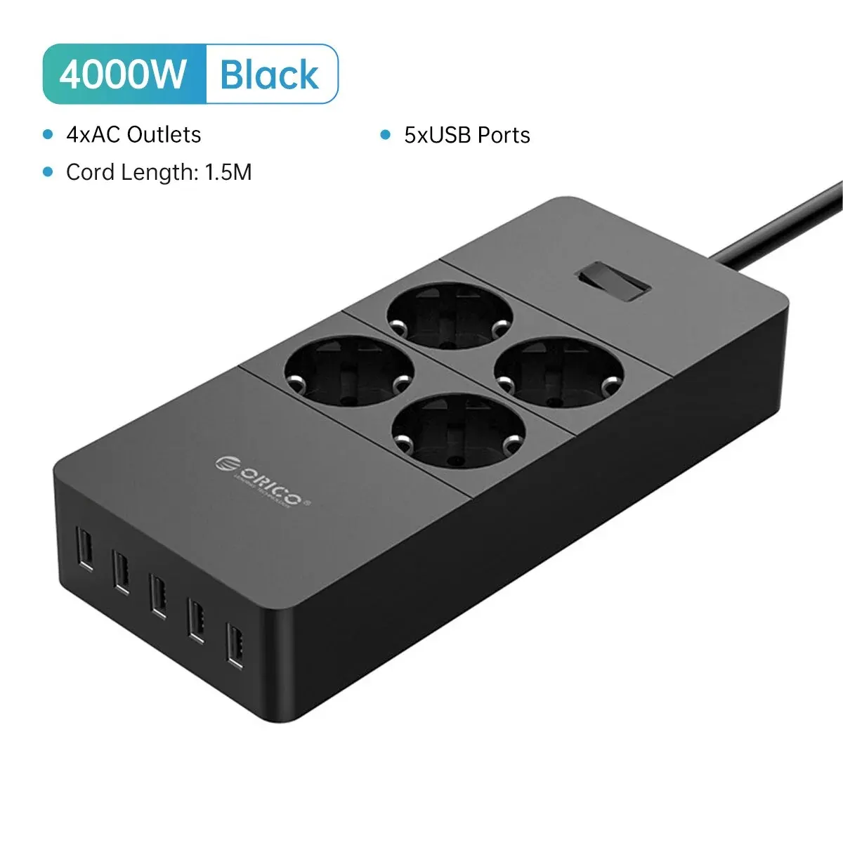  ORICO Electrical Sockets with Extension Cable Power Strip with USB Ports for Home Office Surge Protector Smart Network Filter 
