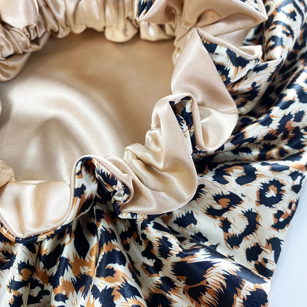 Elastic Wide Edge Satin Bonnet Long Hair Hat Sleeping Hats Wrap Night Cap Curls Reversible Women Men Heating Cap Hair Accessory 5