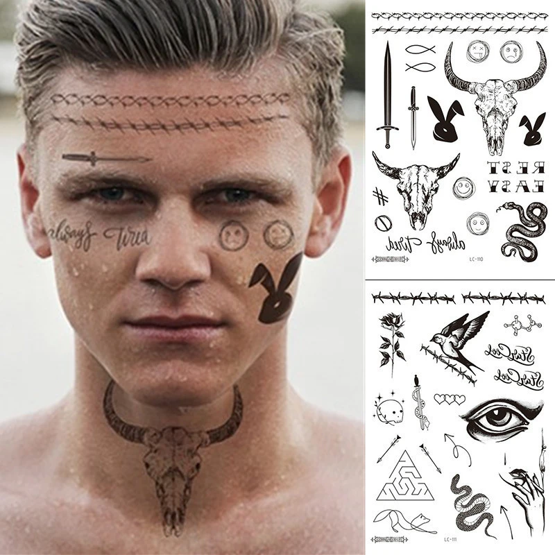 Face Tattoo Bull Head Face Sticker Neck Hand Back Cool Design Sexy Body Art Waterproof Temporary Tattoo Sticker For Man Woman Temporary Tattoos Aliexpress