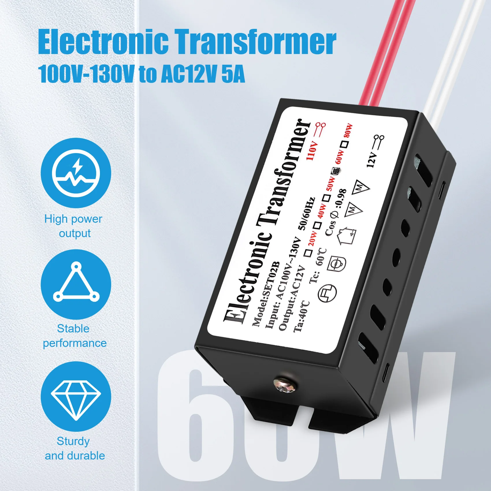 할로겐 조명 전원 공급 장치 변환기, 전자 변압기, 블랙, 110V 12V, 60W