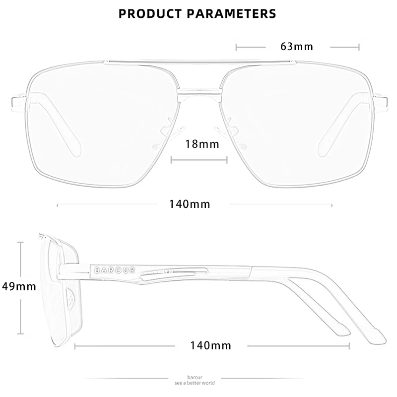 Barcur pilot stil metall rahmen marke sonnenbrille männer hd polarisiert frauen schattierungen fahren sonnenbrille spiegel uv400 – Detail 2