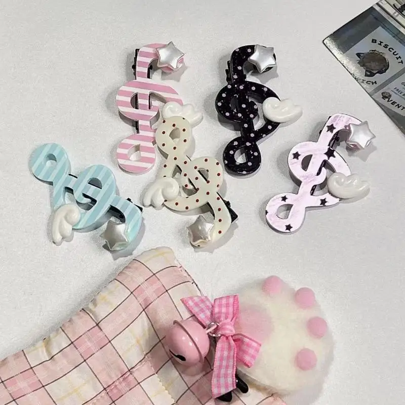 Kawaii Trendy Star Musical Symbol Flügel Haarspange Y2K INS Stil Einzigartiger gestreifter Seitenclip Pony Clip Haarschmuck Zubehör – Detail 1