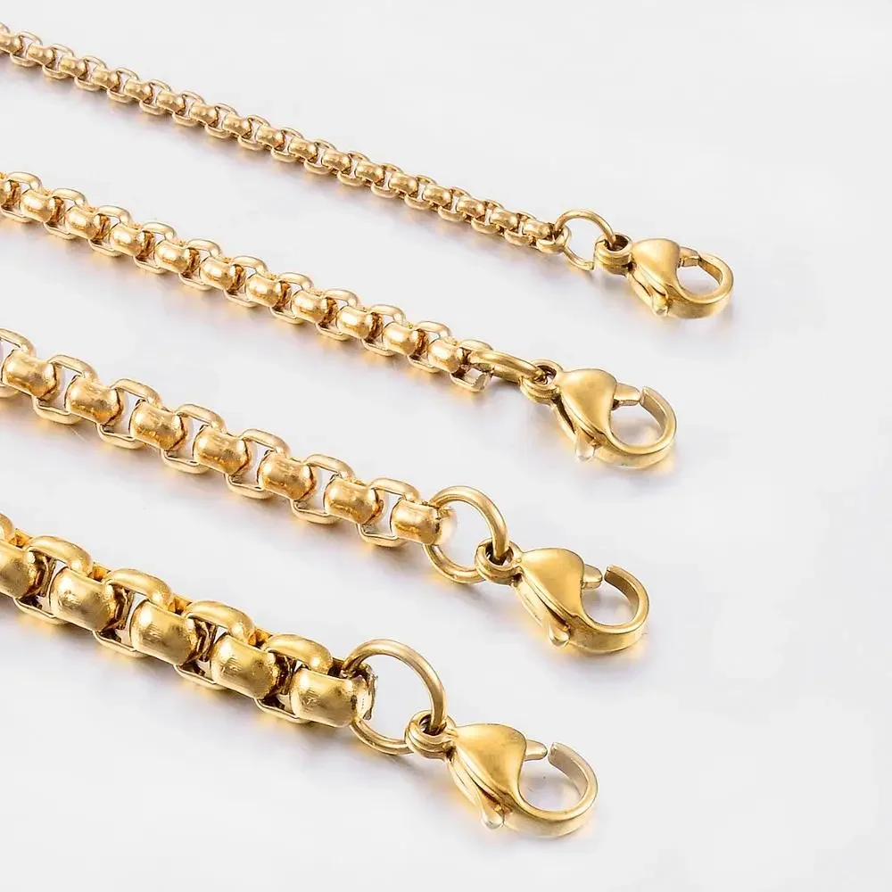 Stainless Steel Necklace Waterproof Round Gold Color Chain Men And Women Gift Jewelry 2mm-5mm Width