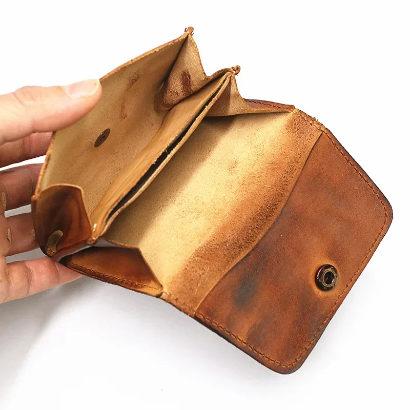 Genuine Leather Wallet for Men Women Brand Vintage Handmade Short Small Men's Wallets Card Holder Original Leather Coin Purse 3