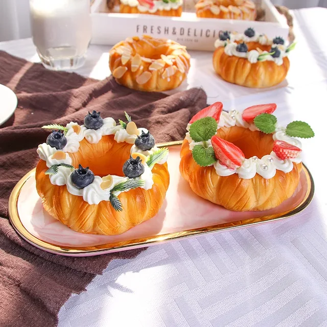 Fake Fruit Cake Donut Bread Artificial Food Model Simulation Baking Store Photography Props Ornaments Home Decor Decorations 2