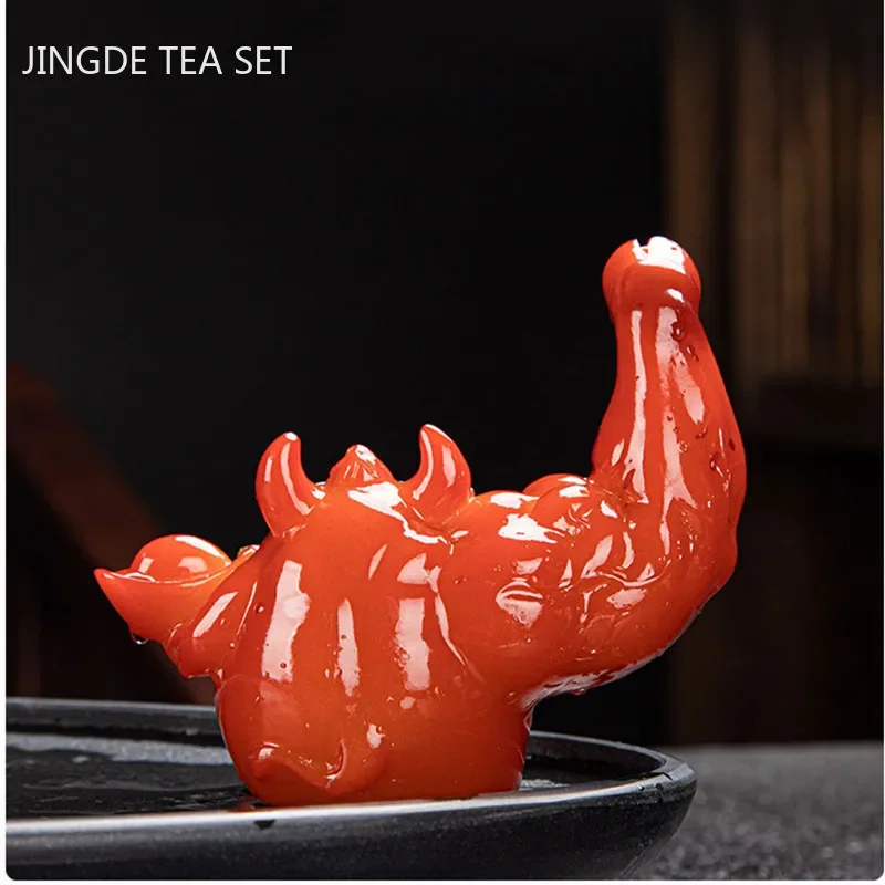 Creative Resin Animal Sculpture Tea Pet Muscle Arm Lucky Cat Color Changing Tea Doll Ornament Opening Gifts Home Decoration