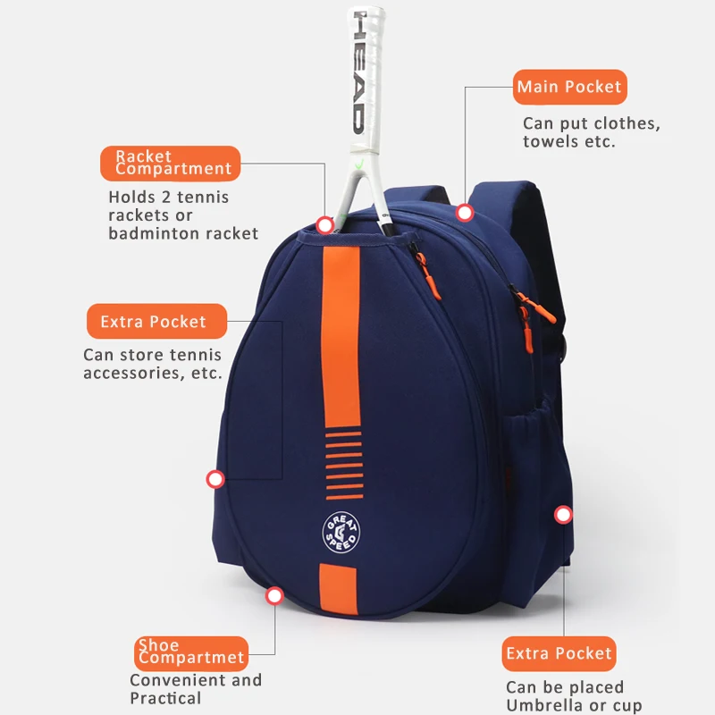 GreatSpeed Tennis Racket Bag Sports Bag Tennis Bag Men Women Badminton Bag Tennis Racket Backpack Tenis Padel Adult Kids Youth