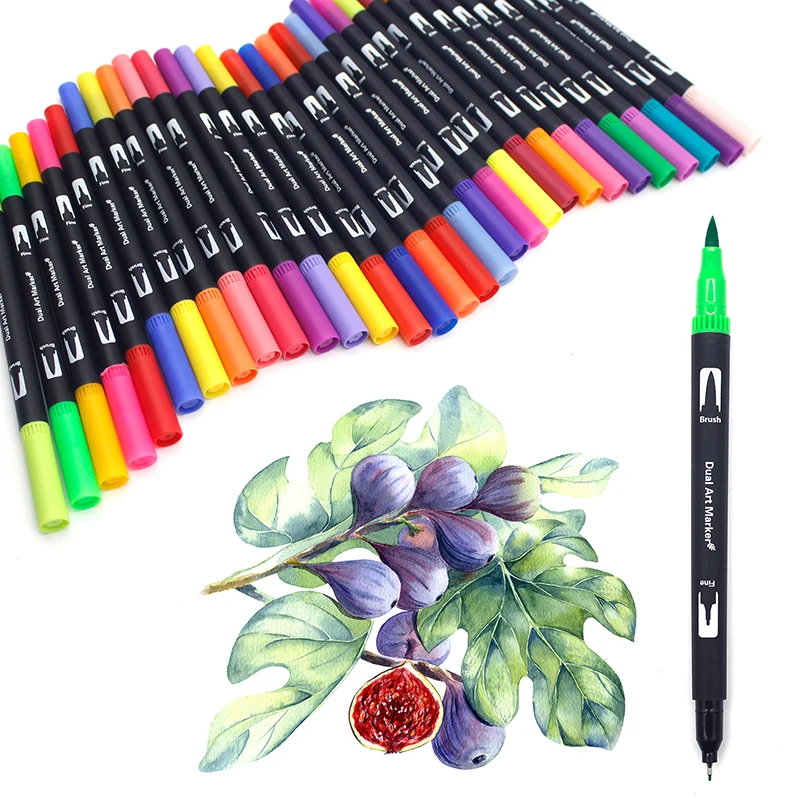 Art Markers Pens Drawing Painting FineLiner Dual Tips Brush Pen 12/24/60/120/132 Colors For Watercolor Calligraphy