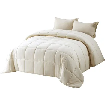 3 Pieces All Season Down Alternative Reversible Quilted Comforter Set (King&California King, Double Side Pure Cream)