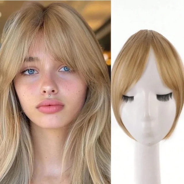 Extensions de cheveux synthétiques à clipser pour la partie frontale, avec frange à raie centrale, naturelles, sans démarcation, style oblique français et frange en forme de huit 1