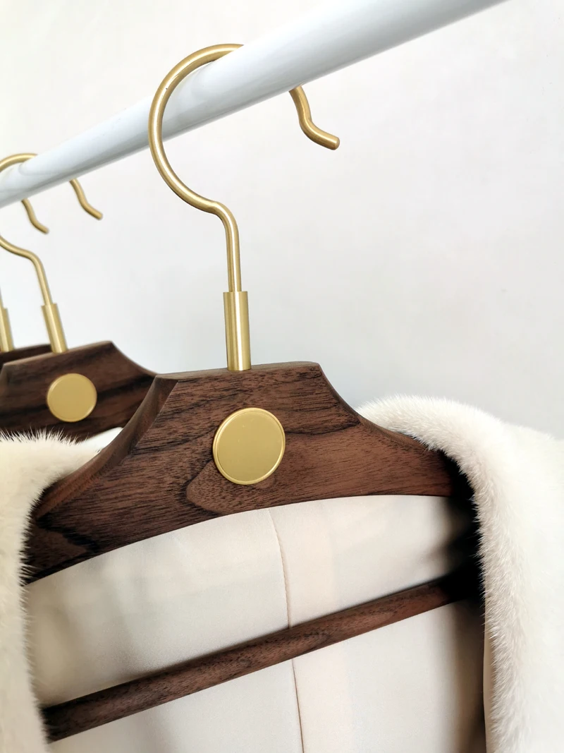Modern Minimalist Adult Clothes Hanger, Made of Brass Hooks and Black  Walnut Wood, Customizable Logo 