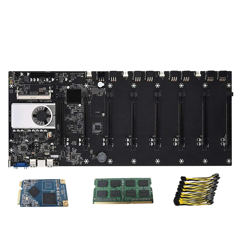 Riserless Mining Motherboard 8CPU Bitcoin Crypto Etherum with 8GB DDR3 128GB MSATA SSD 10X8Pin Power Cable(Black) |