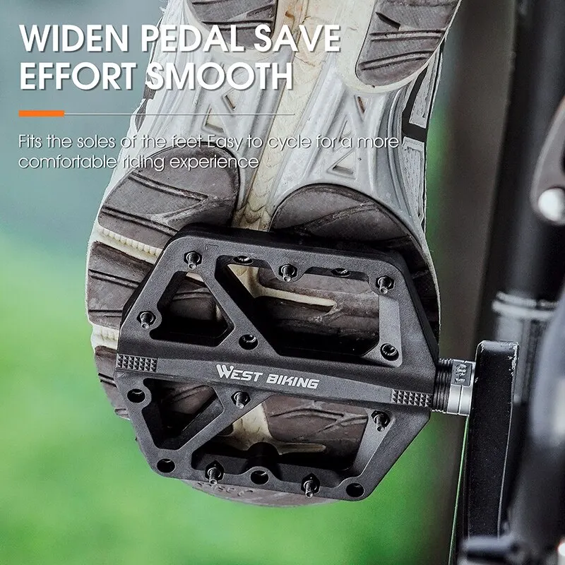 WEST BIKING Nylon Bicycle Pedals Ultralight BMX Moutain Road Bike Pedals DU Bearings Big Foot Flat Non-Slip Cycling Accessories