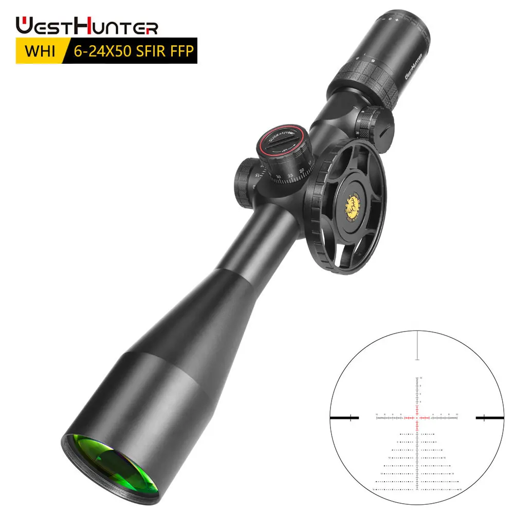 

WESTHUNTER WHI 6-24X50 SFIR FFP Riflescope R&G Illuminated Tactical Sights Side Parallax Wheel Lock Reset Hunting Shooting Scope