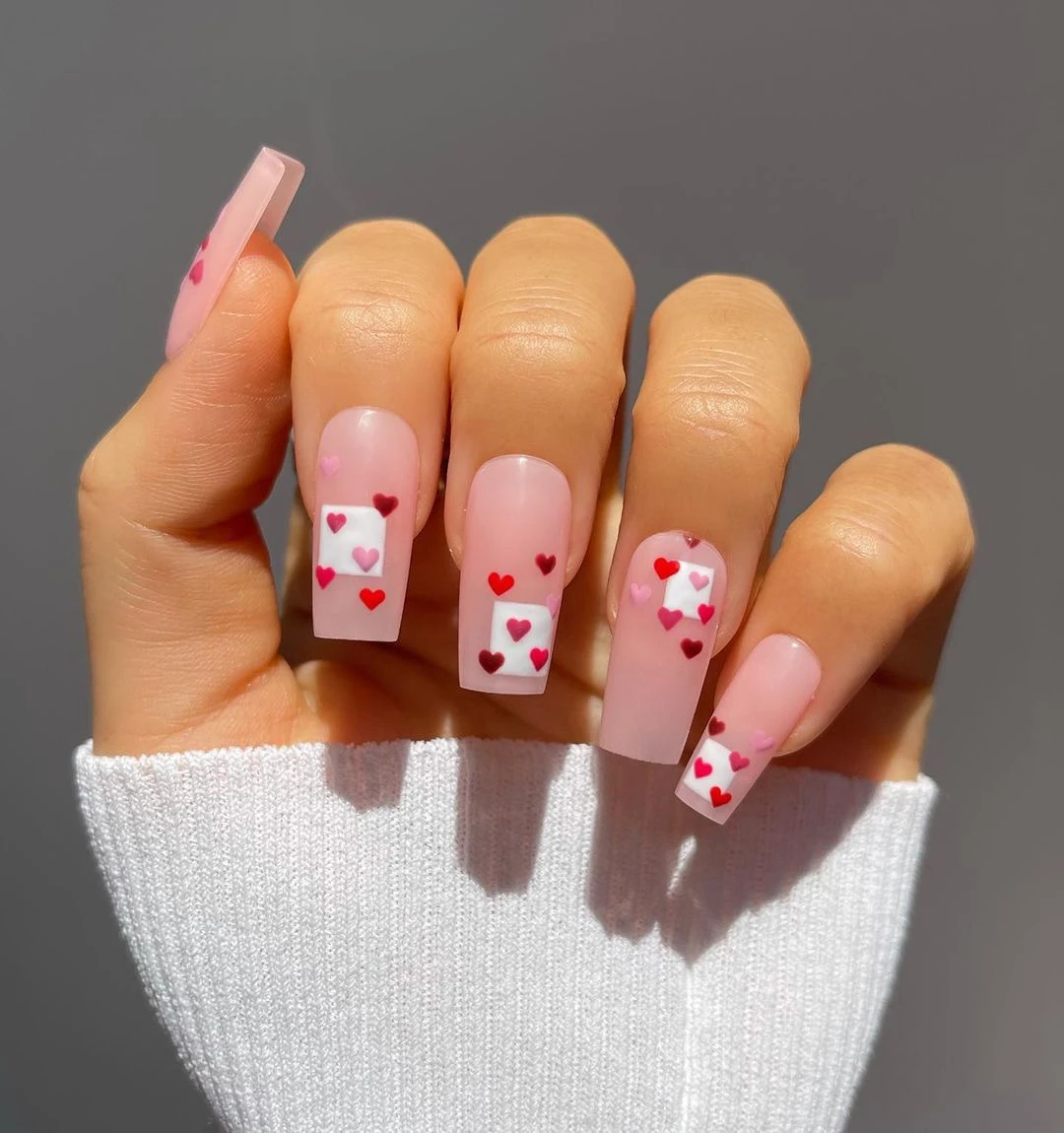 24pcs Love Heart Design Coffin Press On Nails Valentine's Day Fake Nail Set  Daily Beauty Stick On Nails French Nail Art| | - AliExpress