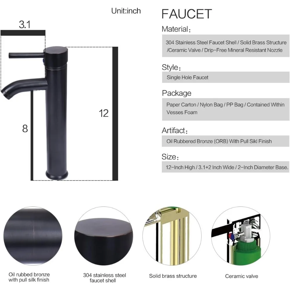 Artware Sink Bathroom Tempered Glass Vanity Round Bowl With Oil Rubber Bronze Faucet and Pop Up Drain Combo Countertop Furniture 6
