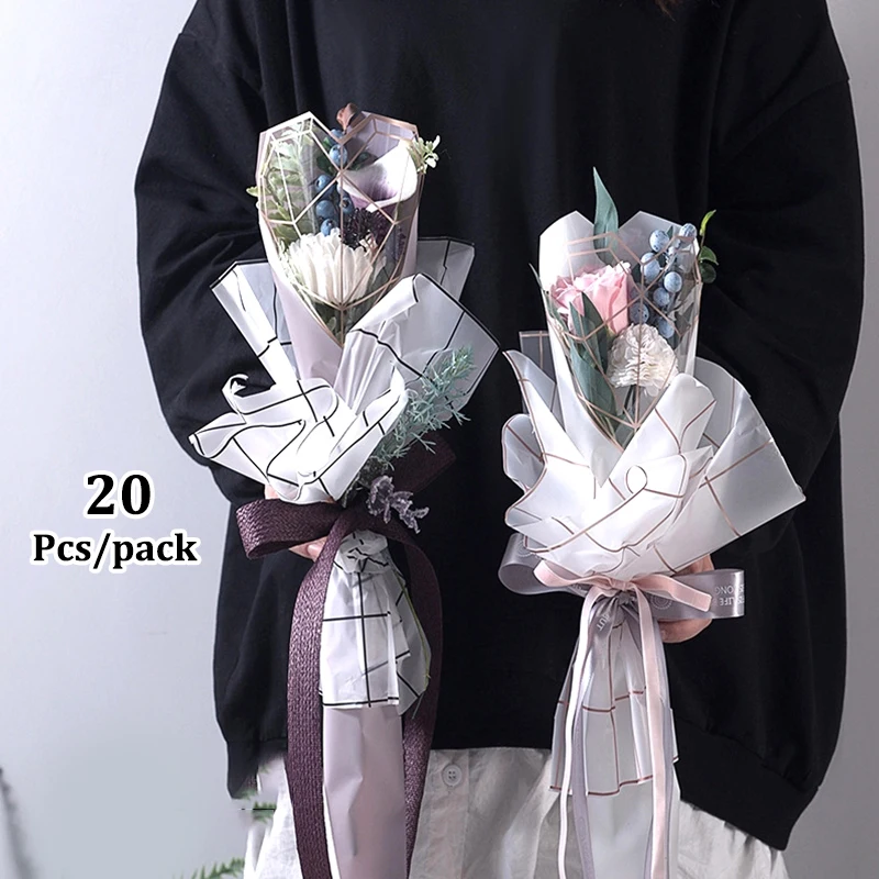 20pcs/pack Double Sided Diamond Heart Flowers Wrapping Paper Bouquet Packaging Bags Floral Arrangement Flower Shop Clear Bag