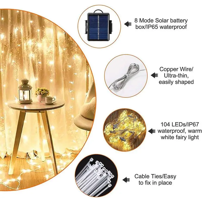 Solar LED Lighted Patio Umbrella Cantilever Hanging Umbrella with 8 Brightness Modes Outdoor Decors Camping Tent Lamp Light