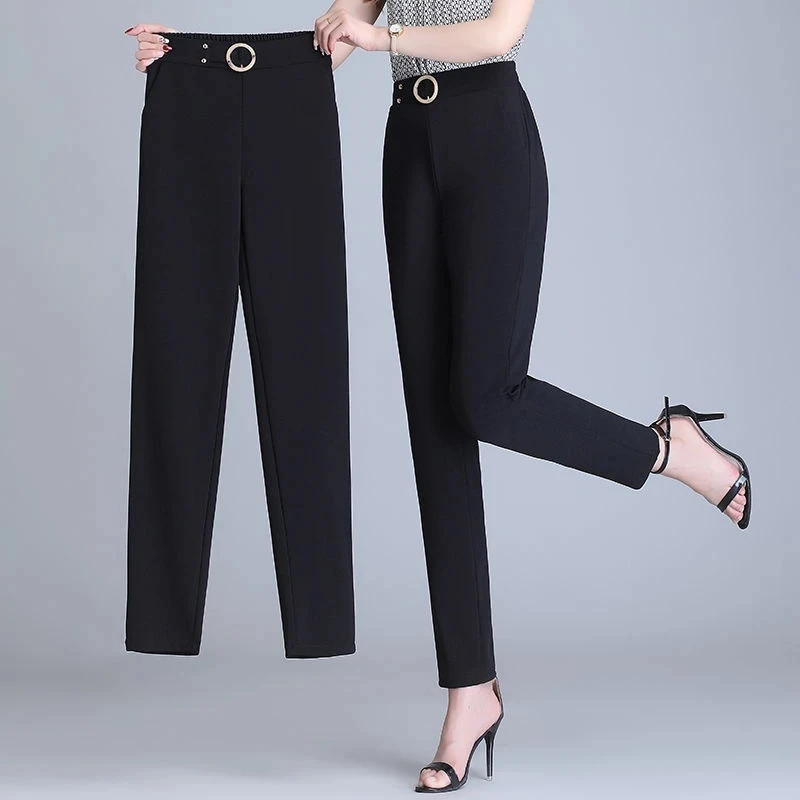

Office Lady Straight Harem Pants 2023 Spring Autumn Women Pockets High Waist Korean Female Fashion Pencil Trousers White Khaki