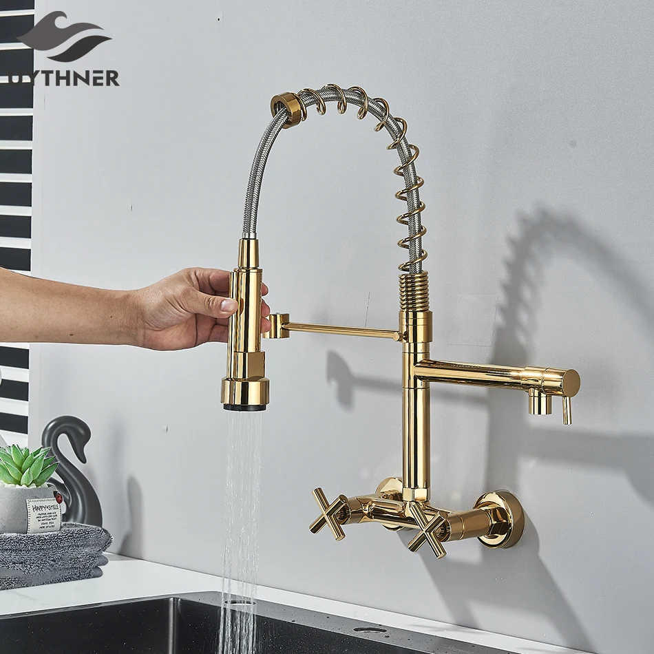 Küchenarmatur Zur Wandmontage – Messing, 2-Loch (135-165 Mm), 360° Drehbar, Keramikkartusche – Chrom