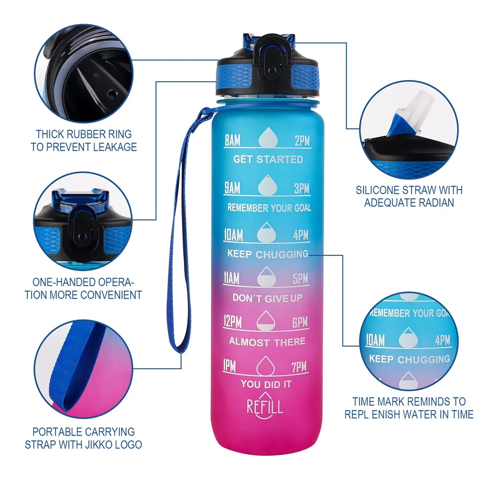1L Water Bottle Gradient Color Motivational Sports Water Bottle with Time Marker Leak-proof Cup for Office Gym Outdoor water bottle