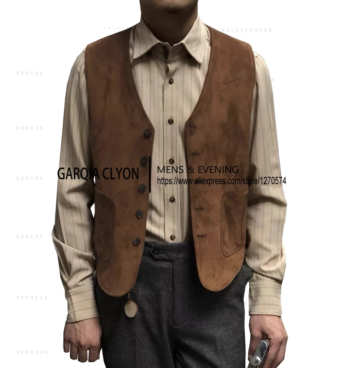 Casual Men's Fashion Suede V Neck Waistcoat Denim jacket  Single Breasted Men’s Vest 5