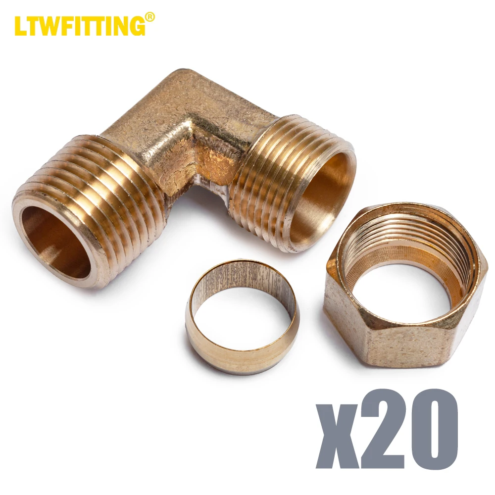 

LTWFITTING 5/8-Inch OD x 1/2-Inch Male NPT 90 Degree Compression Elbow,Brass Compression Fitting(Pack of 20)