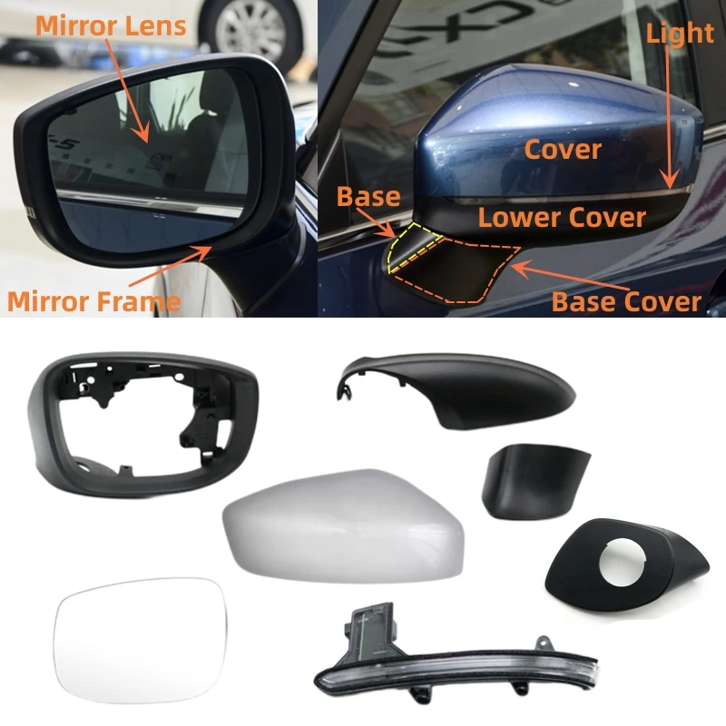 

Car Exterior Door Side Rearview Mirror Heated Lens Turn Signal Light Lower Base Cover Frame For Mazda CX-5 CX5 II KF 2017-2022