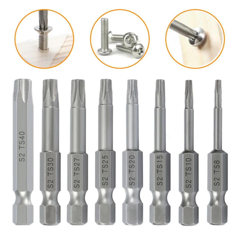 

8 Pcs 50mm 1/4inch Hex Shank Magnetic Five-Point Torx Screwdriver Bits Set T8-T40 Electric Screw Driver Blossom Hollow Bit Set