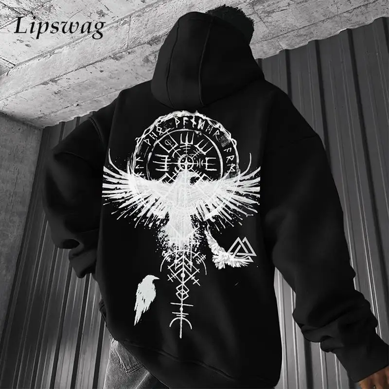 

Hip Hop Men's Hoodie Oversize Casual Long Sleeve Hooded Sweatshirt Vintage Graphic Print Men Hoodies High Street Fashion Hoodies