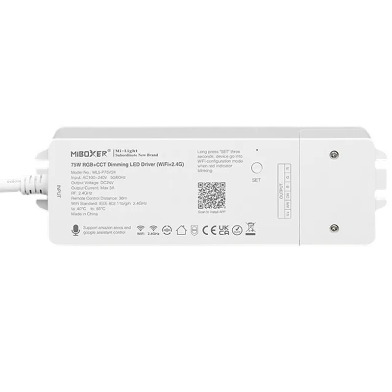 

MiBOXER WL5-P75V24 75W RGB+CCT Dimming LED Driver WiFi+2.4G Built-in Power Adapter AC100V~240V to DC24V Support Multiple Control