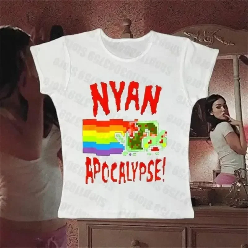 2025 Nnew Aesthetics 편지 인쇄 베이비 티즈 여성 Y2K 의류 스타 탑 여성 Tshirt 하라주쿠 레트로 패션 고딕 자르기 탑
