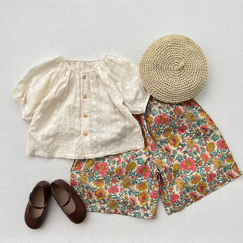 Girls Floral Embroidery Blouse Tops for Summer